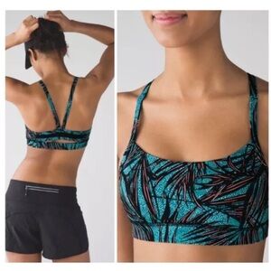 lululemon Rise and Run Sports Bra Palm Lace Tofino Teal Sz 8